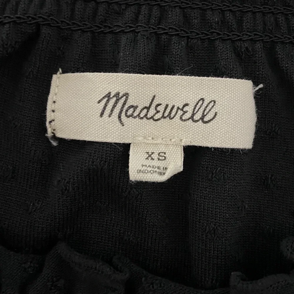 Madewell Clipdot Mock‎ Neck Ruffle Top Black Classic Blouse Short Sleeve Size XS